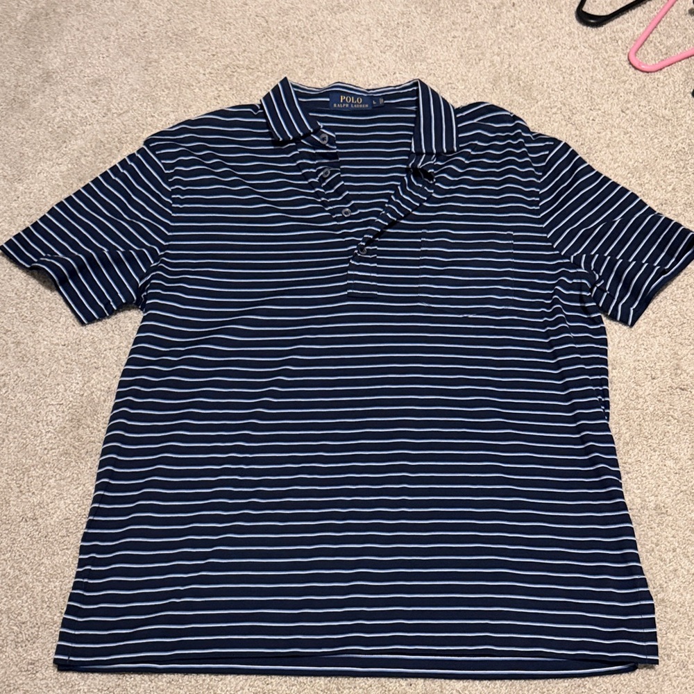 Polo by Ralph Lauren Men's Blue and White Striped Polo